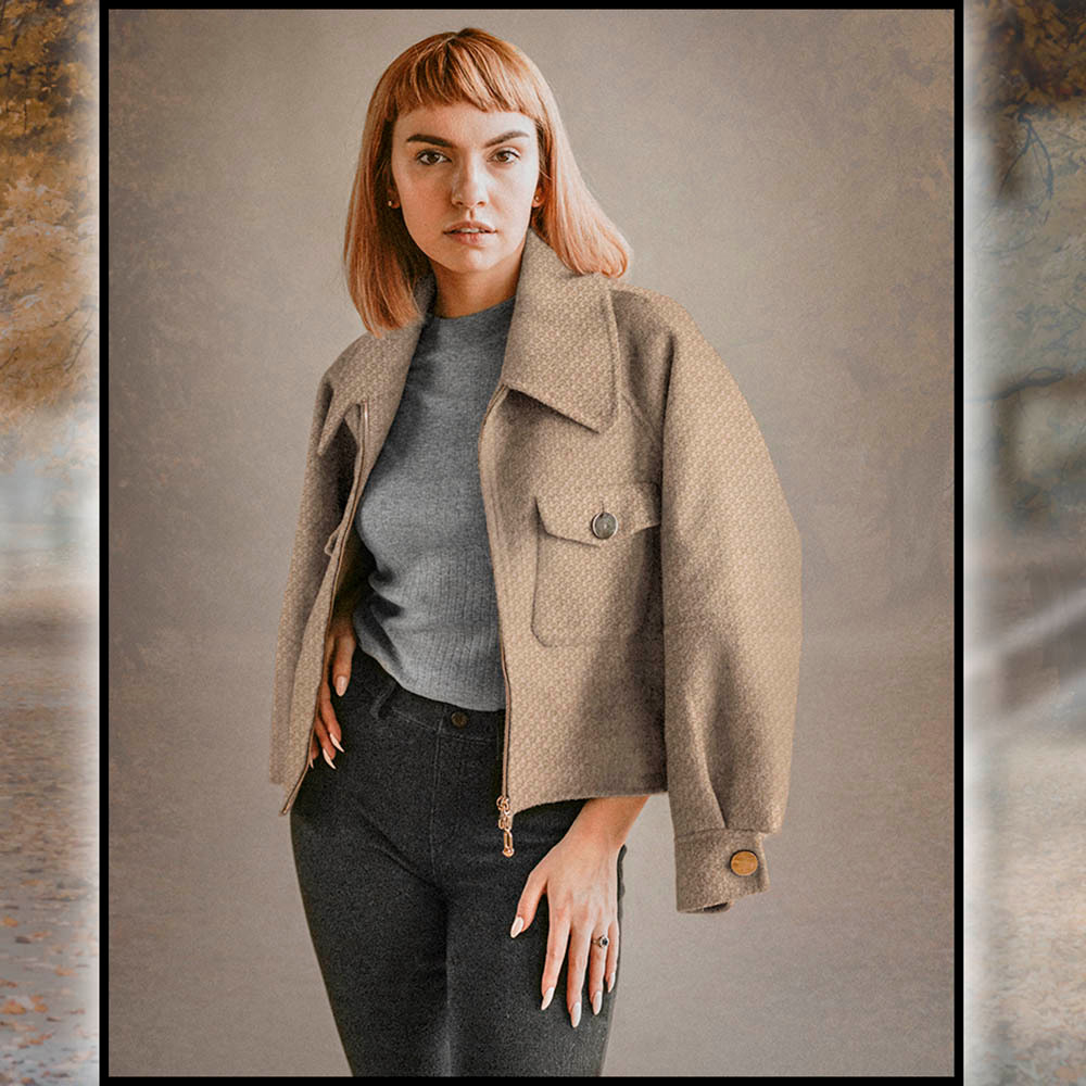 Dzianina swetrowa o splocie żakardowym, w jednolitym kolorze.