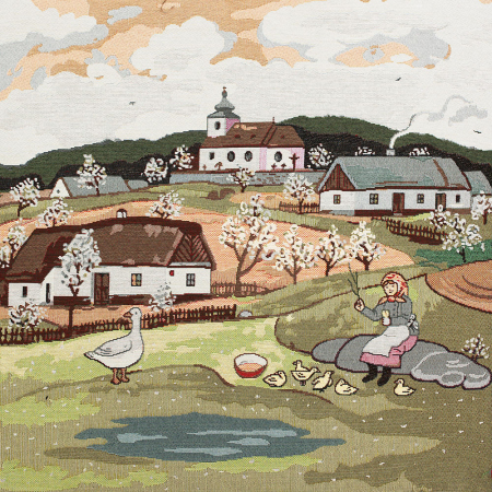 Tkanina żakard gobelinowy, panel na poduszkę.