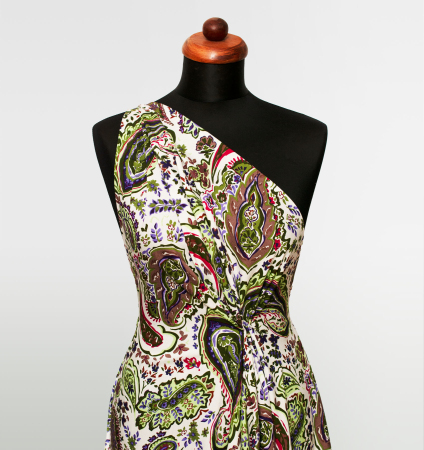 Wzorzysta tkanina wiskozowa, idealna na sukienki, spódnice i bluzki.