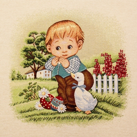 Tkanina żakard gobelinowy, panel na poduszkę.