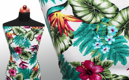 TKANINA WISKOZOWA PARADISE FLOWERS ECRU