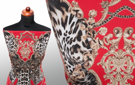 TKANINA SZYFON BAROQUE PATTERN RED